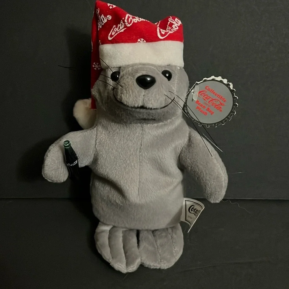 Coca-Cola Collectible Plush Seal Bean Bag Christmas Hat Coke Bottle New